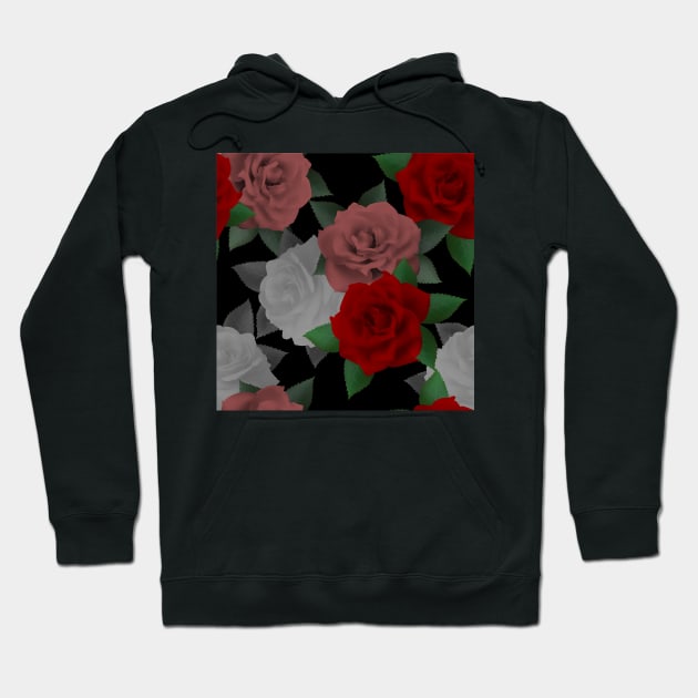 Red and pink roses on black background Hoodie by IrinaGuArt